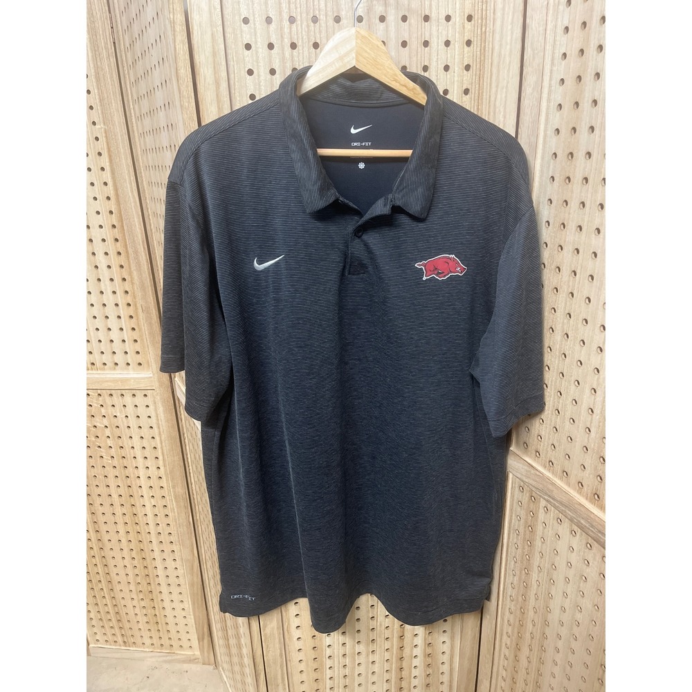 Nike Arkansas Razorbacks Dri-FIT Polo Shirt Mens XL Charcoal Grey Micro-Stripe